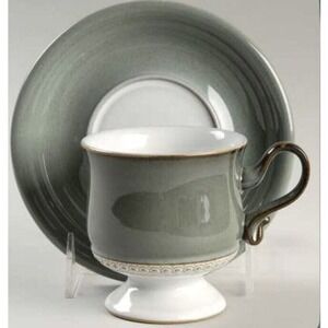 Blue Denby Green Venice Footed Cup & Saucer EUC